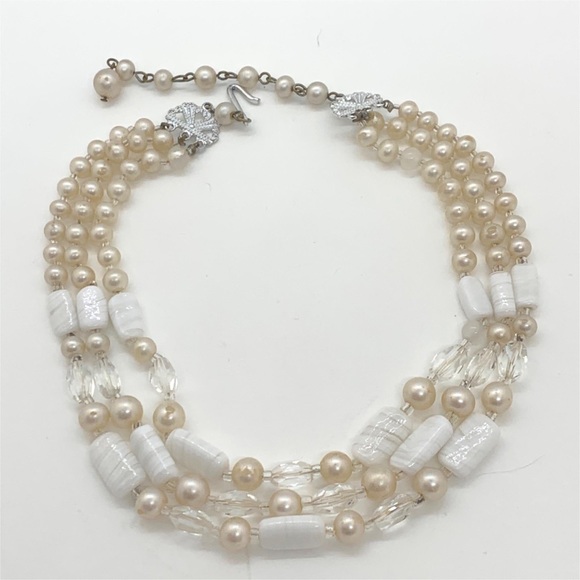 Vintage Jewelry - 5/$35 Vintage Layered Choker Necklace Faux Pearls Milk Glass Beads Marked Japan